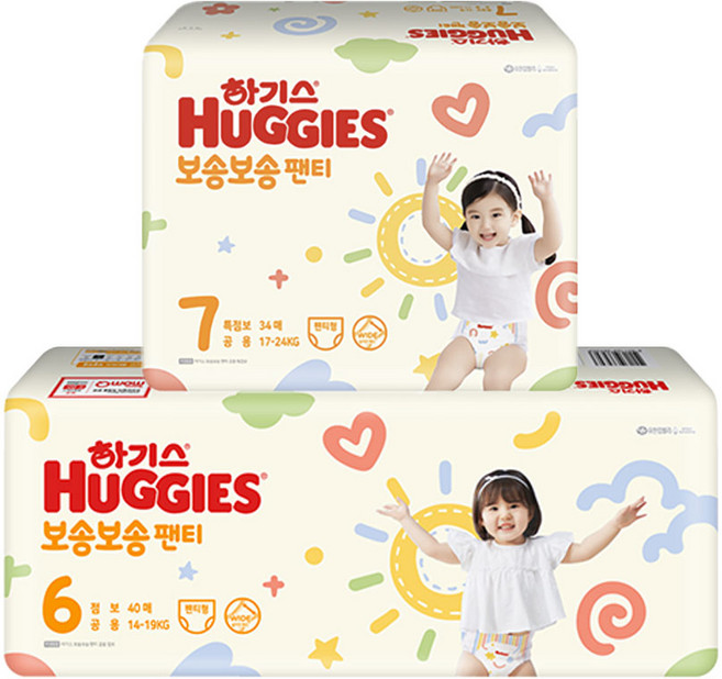 보송보송 팬티형 6단계(공용) 40매x1팩+ 팬티형 7단계(공용) 34매x1팩