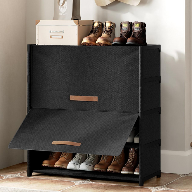 ONESOWON 현관 슬림 신발장 대용량 도어형 신발정리함 수납장700, 블랙, 5단