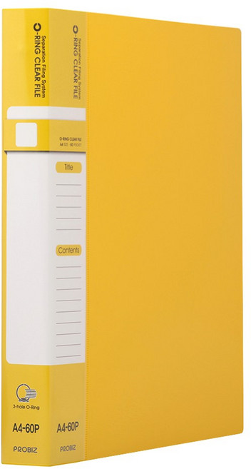 프로비즈 3공 O링 클리어파일 바인더화일 60매, 1개, 옐로우