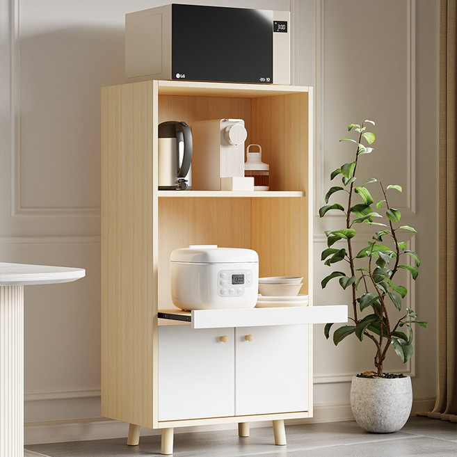 PercyLy 전자레인지선반 주방 사물함 진열대 오크화이트, 4단