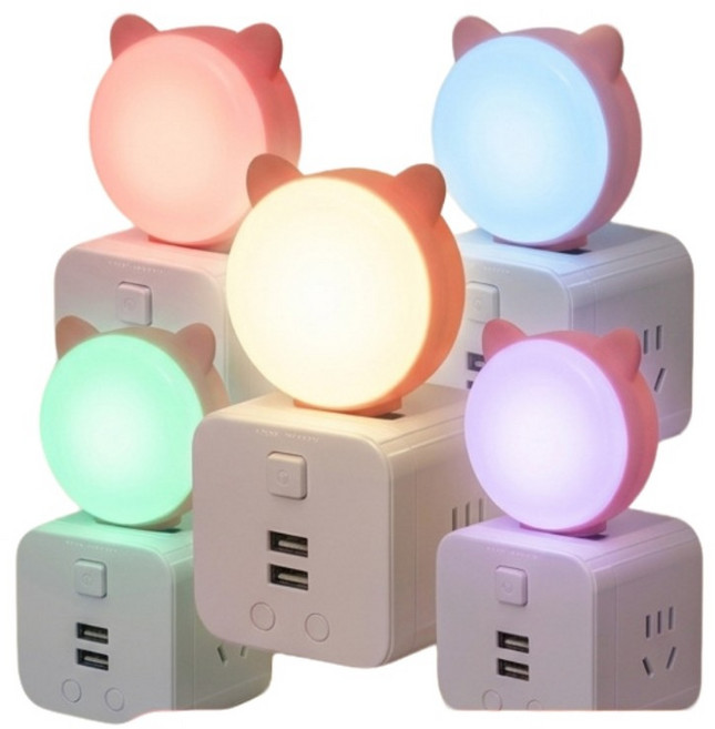 NightMew 語音聲控貓咪造型夜燈 附USB充電插座, 5個