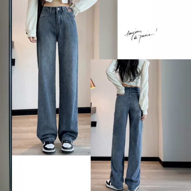 루나모드 여성 하이웨스트 롱와이드 데님팬츠 스트레이트 핏 데일리 일자청바지 K0306