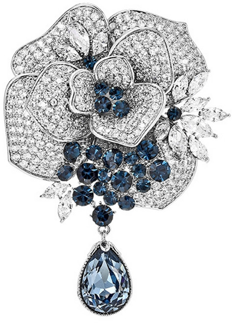 에르모사제이 B056 고급 사파이어 크리스탈 큐빅 정장 코사지 꽃 브로치