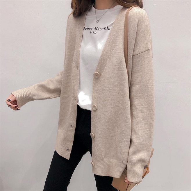 여성 브이넥 루즈핏 니트 가디건 봄 가을 간절기 데일리 가디건