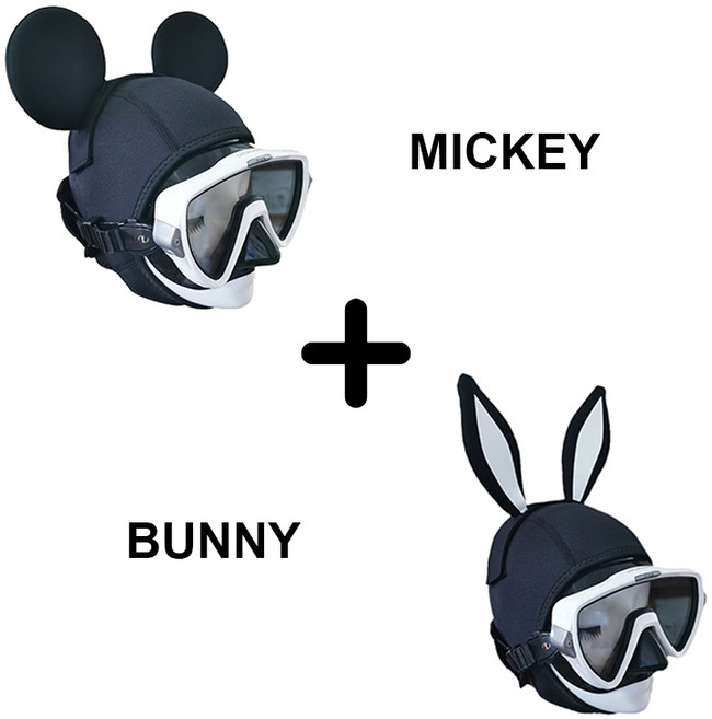 HYDRONE 분리식 카툰 디자인 다이빙 후드 3mm 네오프렌 스쿠버 다이빙 후드 스타일 변경 구매 1 후드 겟 2 스타일 스쿠버 헤드 커버 다이빙 캡 서핑 열 후드 프리다이빙 캡, 검은색(미키+토끼)