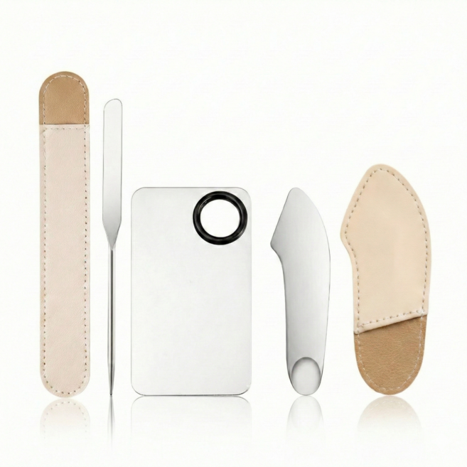 로젠스 밀착베이스 메이크업 얇은피부표현 팔레트 파운데이션 스파츌라 2종, 3개, 실버