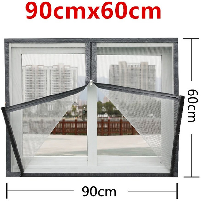 제작 DIY 방지 창문 가능 지퍼 접착 모기 스크린 모기장 자동 맞춤, grey Velcro Zipper, w90cm x h60cm, 1개