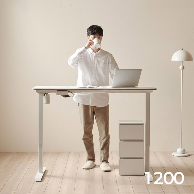아씨방가구 리프트 전동 스탠딩 모션데스크 1200 (책상+서랍장), 엣지 화이트, 선택:엣지 화이트