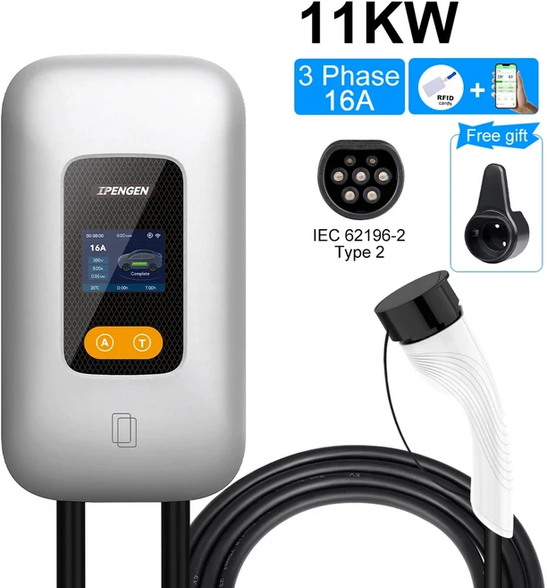22KW 32A 3상 EV 충전소 Type2 IEC62196-2 전기 자동차 차량용 7.6/11KW Wallbox WIFI 및 APP 제어, 01 TYPE2, 01 22kw 32A 3 phase