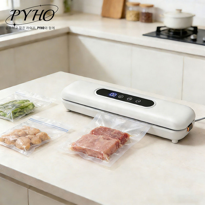PYHO 진공포장기 건습 겸용 신선도 유지 가정용 식품 육류 포장기, 흰색