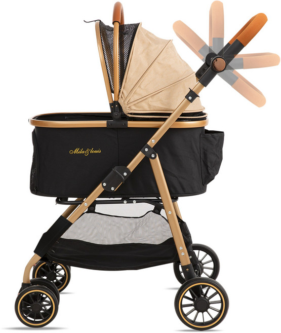 강아지 유모차 퀵폴딩 디럭스 핸들 4단계 조절가능 개모차 고양이유모차 일체형개모차 소형견 대형견까지 사용 가능 애견 유모차 일체형, 카키색1, 1개