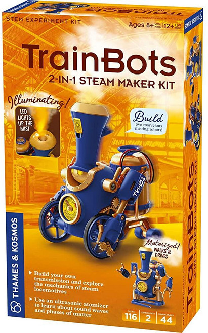 Thames&Kosmos 템즈앤코스모스 TrainBots 2-in-1 STEAM 메이커 키트 LED 조명이 있는 스팀펑크 로봇 2개 제작 및 엔지니어링 탐색 초음파 분무기 포함, Thames&Kosmos 템즈앤코스모스 TrainBot