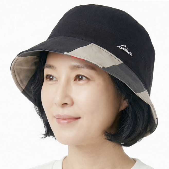 [국산] 봄 여름 중년 여성모자 벙거지 패딩 배색 컬러체크