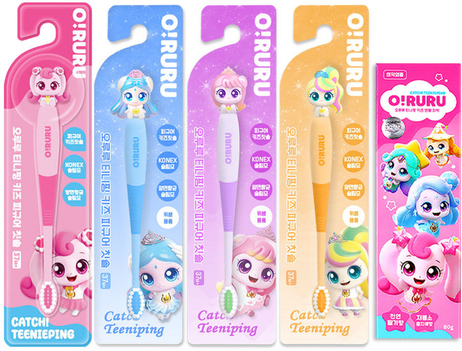 캐치티니핑 칫솔 4종 피규어 어린이 칫솔 + 치약, 1박스, 하츄핑+사뿐핑+아름핑+뽀니핑, 1개입