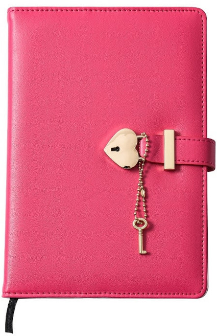 아이레노 비밀 일기장 자물쇠 다이어리 노트북 개인 기록 보호 가능한 잠금형 프라이빗 노트, 핫핑크