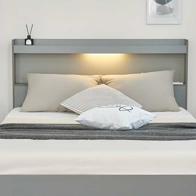 퍼리든 엔클라 LED 3단 서랍 침대 프레임 단품, 그레이