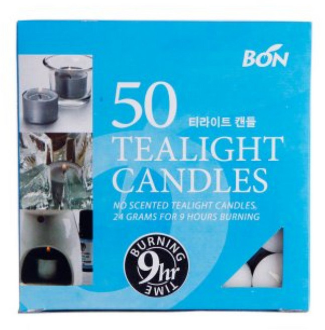 티라이트 9시간 연소 50개입 BON Tealight Candle 9 Hour Burning 50ea, 무향, 1.2kg, 5개