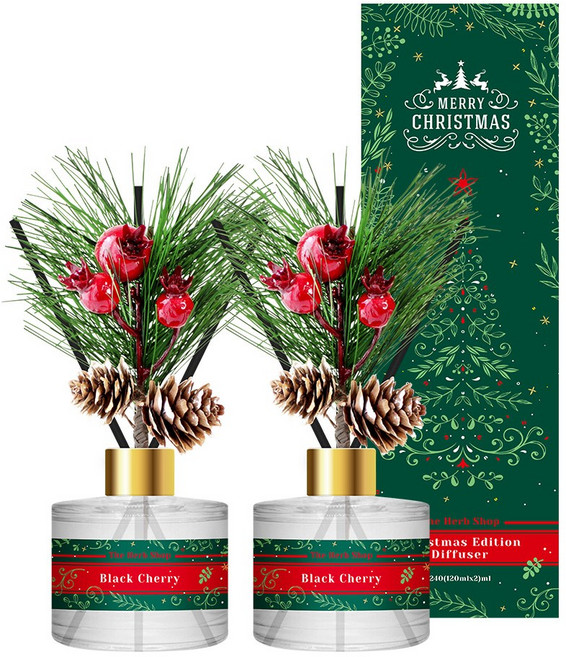 더허브샵 크리스마스 에디션 디퓨저 솔방울 트리 스타일, 블랙체리, 120ml, 2개