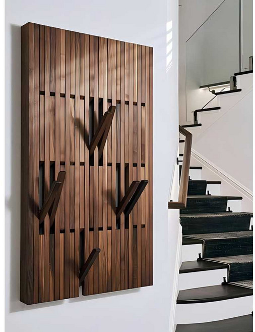 우드 벽부착 옷걸이 벽면 장식 피아노 코트랙 행거 현관 인테리어, 세로형 6단 126x55, 1개