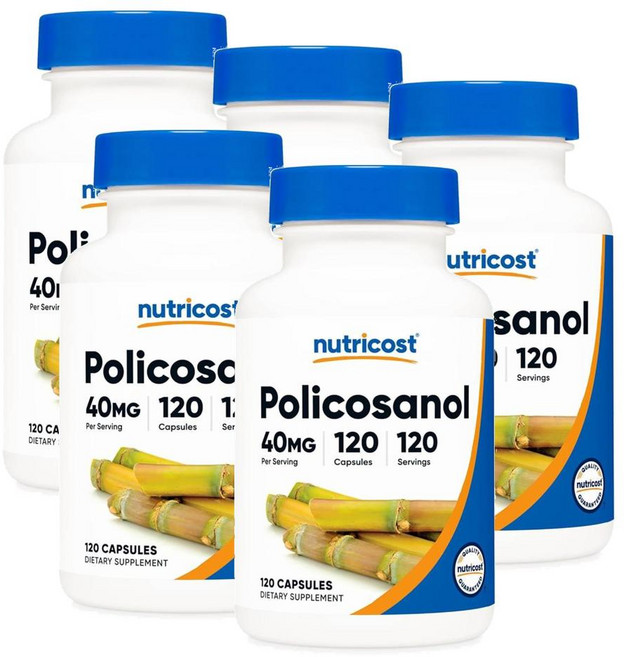 뉴트리코스트 폴리코사놀 40mg 캡슐 Nutricost Policosanol, 120정, 5개