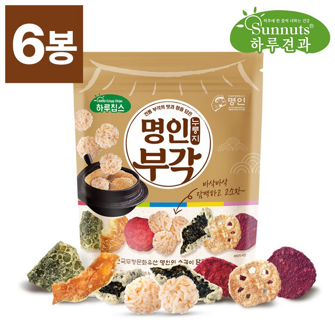 [빠삭칩]명인부각누룽지180g부각 칩 원물간식 영양간식 주전부리, 6개, 180g