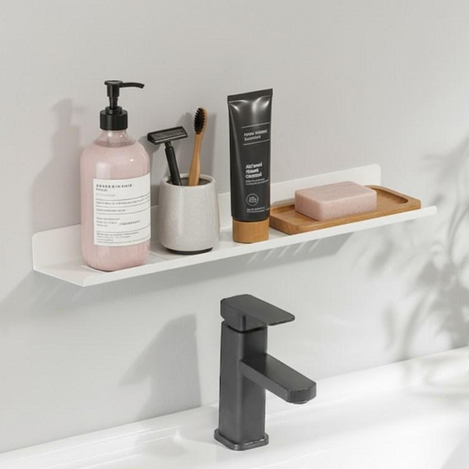 마벨인홈 무타공 세면대 수전 물빠짐 주방 욕실선반 일자형, 화이트