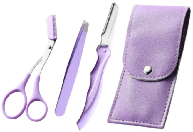 어스앤홉 눈썹칼 숱가위 족집게 3종 정리세트, 1세트, 바이올렛