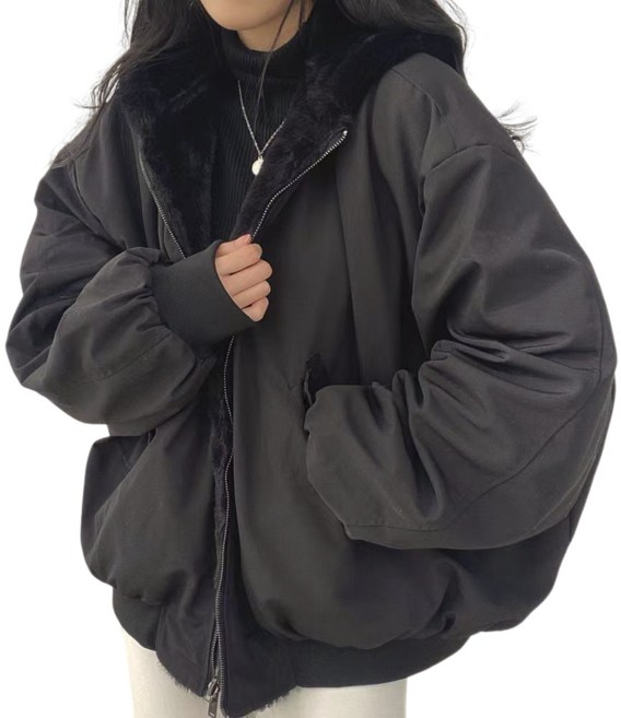 여자 밍크 후리스 오버핏 여성 퍼 후드집업 양면 재킷 8O273