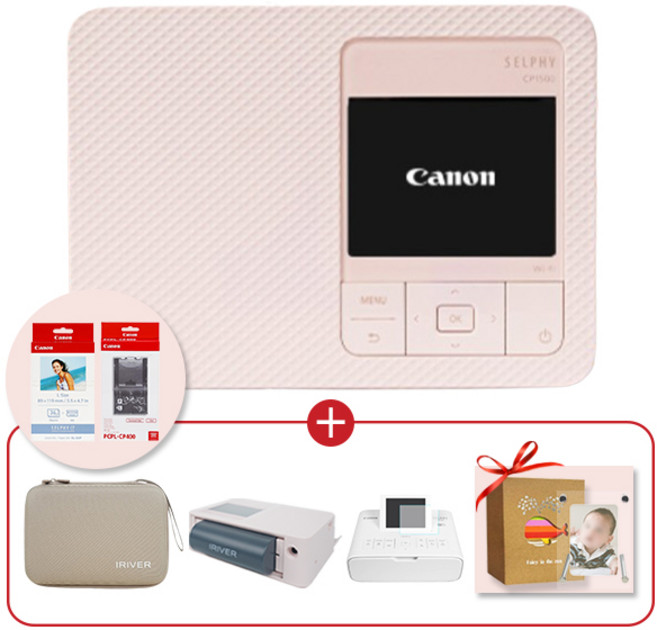 캐논 셀피 CP1500+KL-36IP+아이리버 케이스+외장 배터리 세트, 핑크+IR케이스+배터리, KL-36IP+정품 PCPL, 필름+엽서아크릴액자+앨범