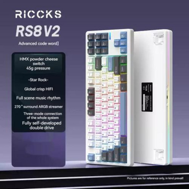 Riccks RS8 V2 Wireless Mechanical Keyboard 3Mode Hot Swap Gasket Low Noise Long Battery Life Dual Dr, 9)Star Rock-Cheese
