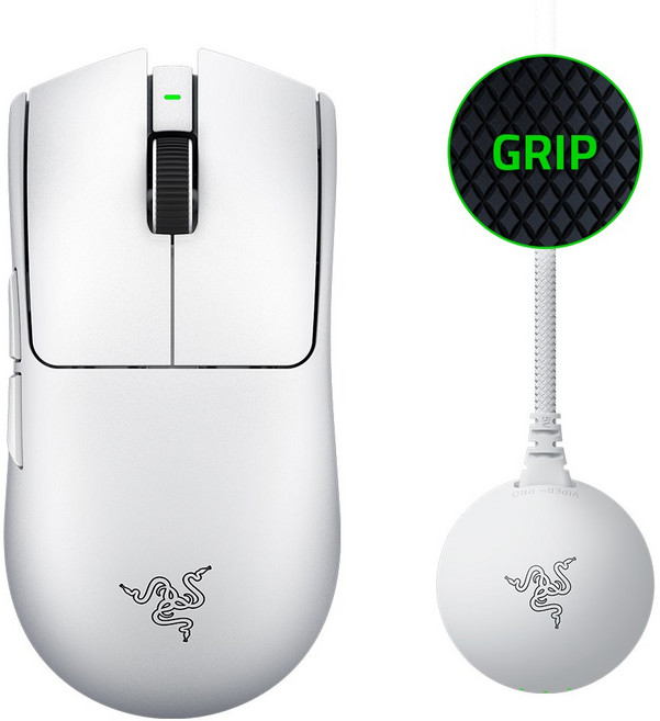 레이저 바이퍼 V4 프로 Viper V4 Pro 무선 게이밍 마우스 + 동글이 + 그립 + 스왑 세트, 화이트, 바이퍼 V4 Pro + 스왑세트