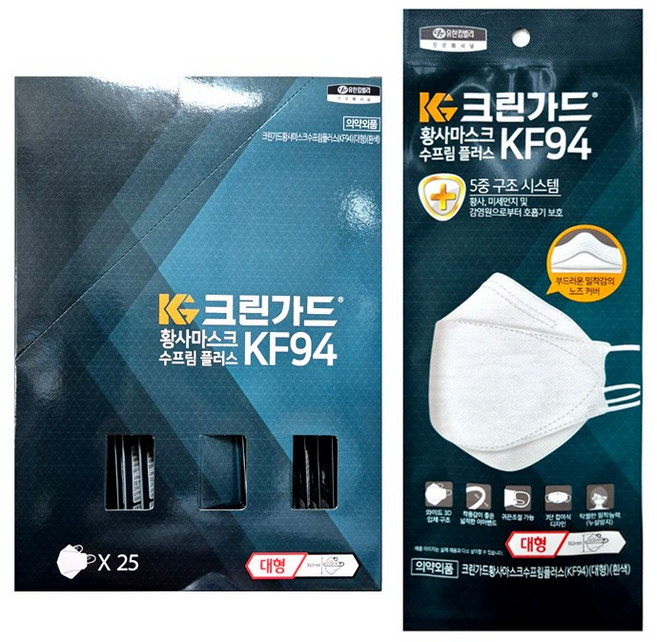 크린가드 수프림 플러스 황사마스크 대형 KF94, 25개입, 1개