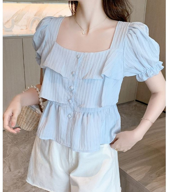 무료 [제이스]P0000CLY스퀘어 칼라 쉬폰 셔츠 (2color) 스퀘어넥 프릴 앞단추 쉬폰 소재 볼륨소매