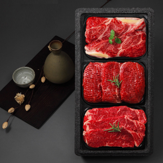 [오늘자연]청정한우 1등급 명품구이세트 3호 (등심+채끝+산적)팩당500g, 1개