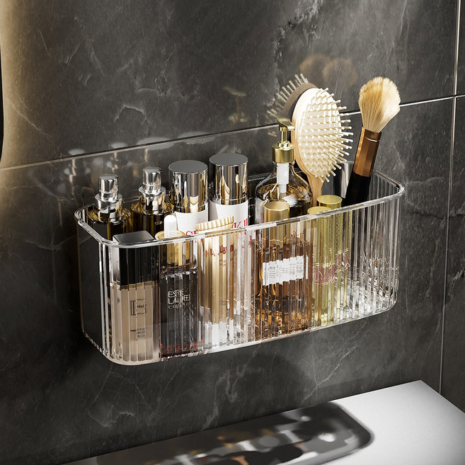 욕실 부착식 무타공 수납 정리함 수납선반, 투명, 1개