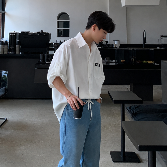 ANYOU 남성 여름 반팔 셔츠 루즈핏 데일리 베이직 빅사이즈 캐주얼