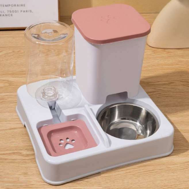 코코필 cocofil 반려동물용 자동 급수 급식 그릇 [스테인리스 스틸] | 분리형 구조로 손쉬운 세척, 1개, 분홍색