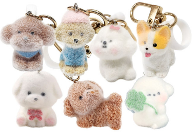 MDC 강아지 립밤키링 플로킹(후로킹) / 립스틱홀더 가방걸이, 1개, 푸들 핑크모자