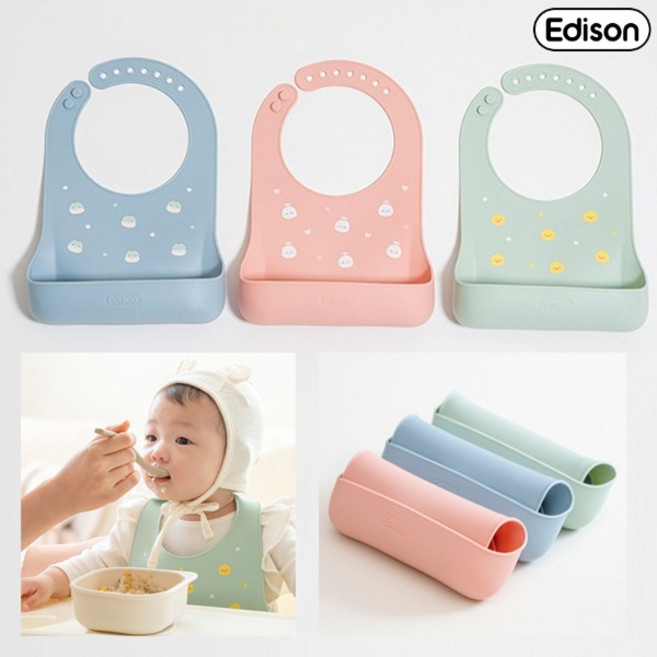 에디슨 프렌즈 2.0 / 실리콘 2.0 턱받이 아기턱받이 베이비턱받이 택1, 1개, 1개입, 핑크 래니 ES1561