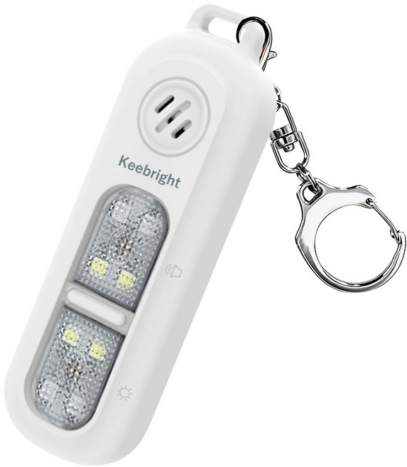 Keebright 130dB 호신 경보기 USB-C 충전 LED 경광등 키체인, 흰색, 1개