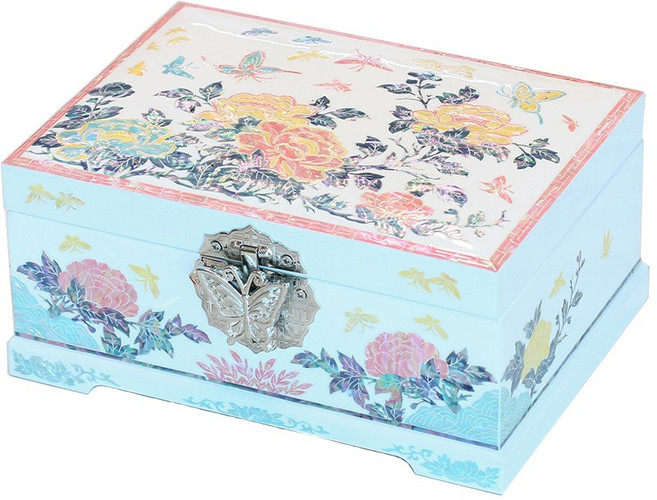 따숨방 목단 2단 자개함 화이트 19cm 나전칠기 자개보석함 돌반지 보관함 외국인선물, 1개, 목단 2단 자개함 19cm화이트