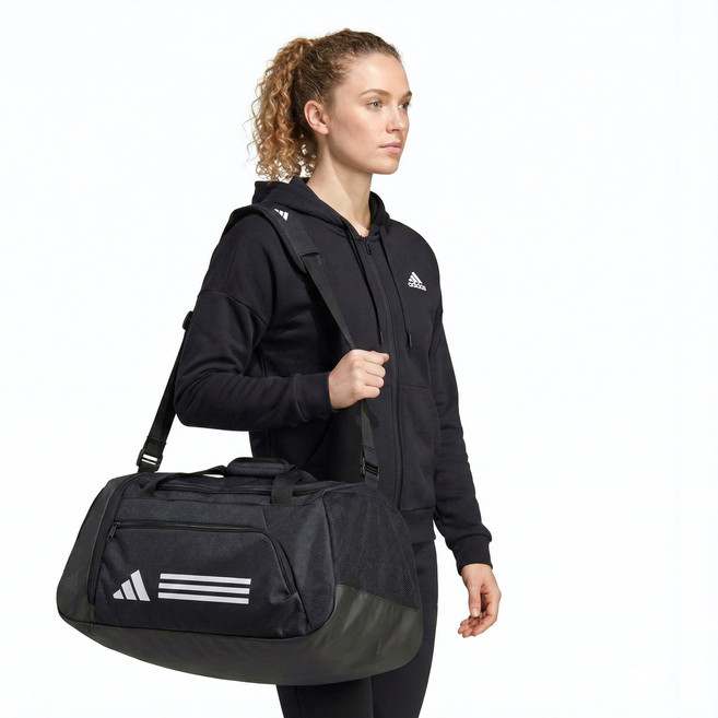 [매장정품] 아디다스 에센셜 3S 더플백 (M) 51.5L 넉넉한 운동가방 축구가방 보스턴백 헬스장, 1개, 블랙(IP9863)