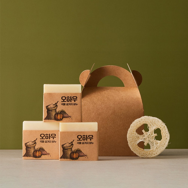 [오하우] 제로웨이스트 우리곡물 주방비누 세트 160g, 1개, 160ml, 우리곡물 설거지바 세트