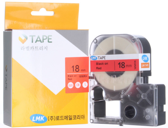 LMK 라벨테이프 라벨지 18MRK (빨강바탕/검정글씨), 단품