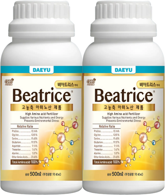 대유 비아트리스 22종 고농축 유리아미노산 냉해회복 생육증진 식물영양제, 2개, 500ml