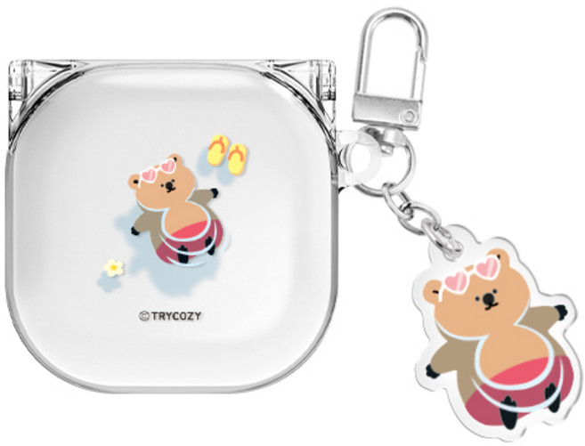 썸머 베케이션 버즈라이브/버즈3/버즈3프로 클리어 케이스 +아크릴 키링 세트, 썸머 베케이션_쿼카, 버즈라이브(공용), 1개