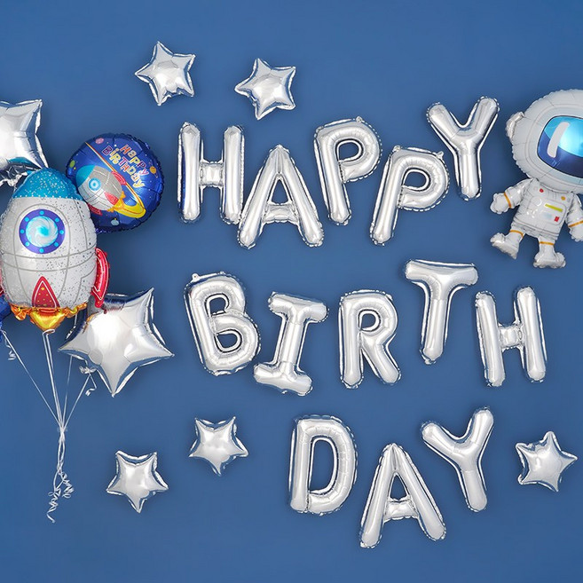 파티팡 A111 생일파티 장식세트 [우주선&우주인 해피벌스데이 실버] 생일파티 파티용품 파티풍선, 단품, 1개