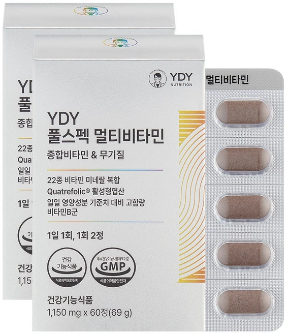 YDY 풀스펙 멀티비타민 종합 고함량 고약사 약들약 60정 2개 - 쿠팡