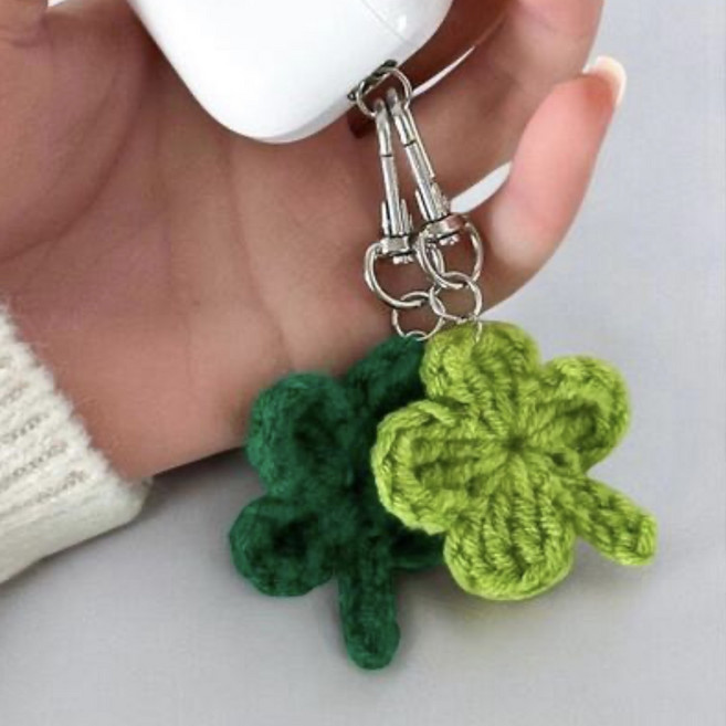 [2개SET] 행운 네잎클로버 핸드메이드 뜨개 키링