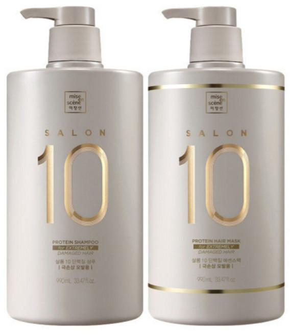 미쟝센 살롱10 단백질 샴푸+트리트먼트 에센스팩(극손상) 990ml, 1개